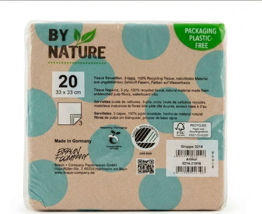 By Nature® | مناديل ورقية 3 طبقات صديقة للبيئة – مستدامة وخالية من البلاستيك (عبوة من 20)