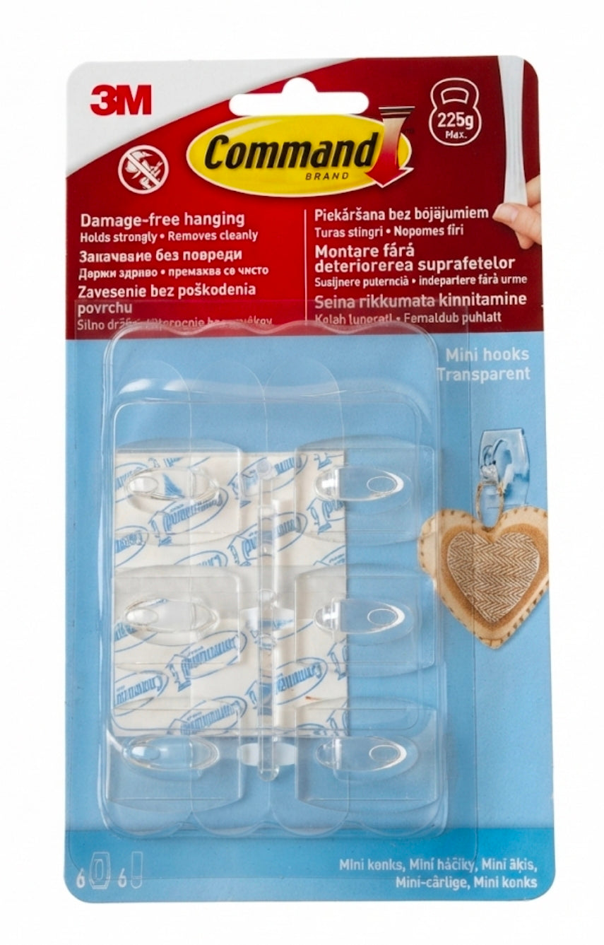 3M Mini Clear Plastic Multi-Purpose Hooks