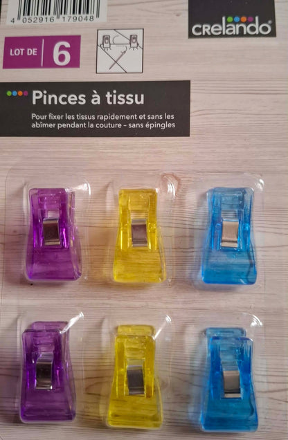 CRELANDO® COLOURED TAILOR CLIPS FOR CLOTHING FABRICS 3 COLORS 6 PIECES