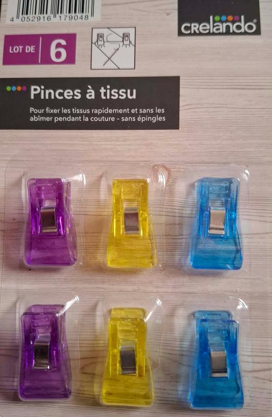 CRELANDO® COLOURED TAILOR CLIPS FOR CLOTHING FABRICS 3 COLORS 6 PIECES