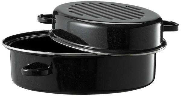 Oval roasting pan for goose, 11.2 liters, 43.2 cm diameter, also suitable for induction cooktops