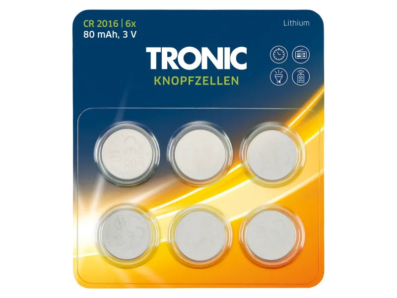 Tronic® button cell bateries 80mAh, 3V 6 pieces
