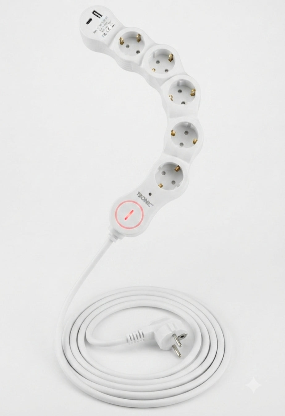 Tronic Flexible Modular Power Strip with USB-C and USB-A Charging Ports