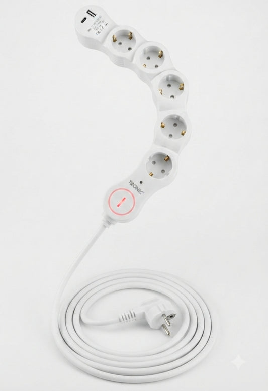 Tronic Flexible Modular Power Strip with USB-C and USB-A Charging Ports