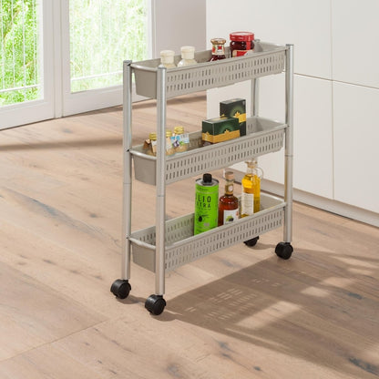 Ruco® Narrow shelves with wheels for bathroom or kitchen, plastic, aluminum