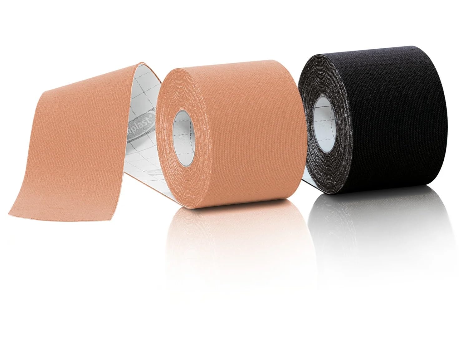 Sensiplast® Kinesiology Tapes. May be helpful for relieving muscle tension. Pack of 2. Composition: 95% cotton, 5% elastane. (Black and Beige)