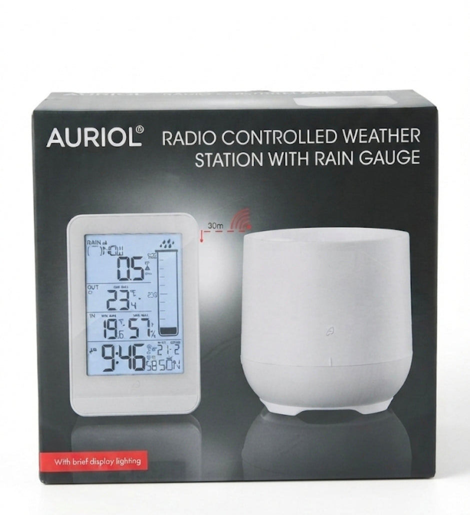 AURIOL Radio Controlled Weather Station with Rain Gauge – Indoor/Outdoor Monitoring