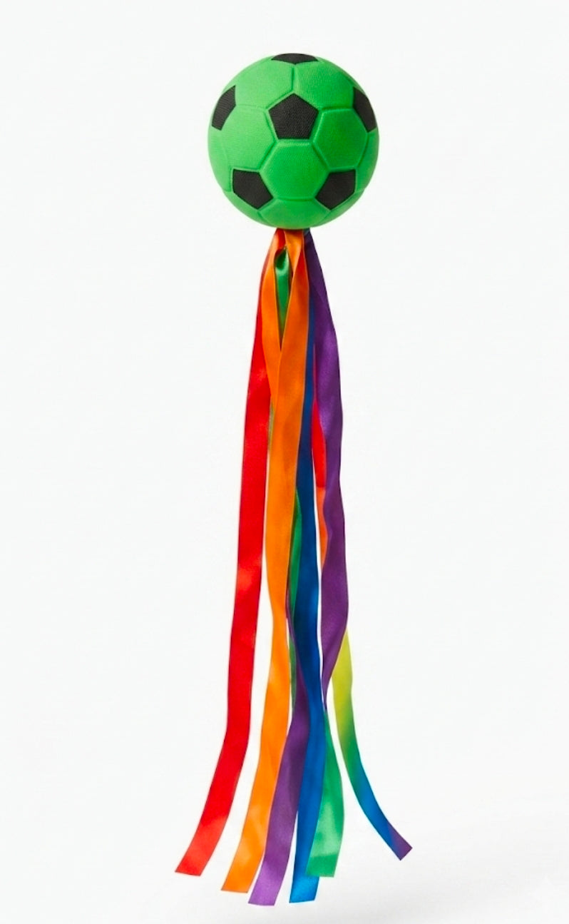 Interactive Rainbow Soccer Ball Pet Toy with Ribbon Tail