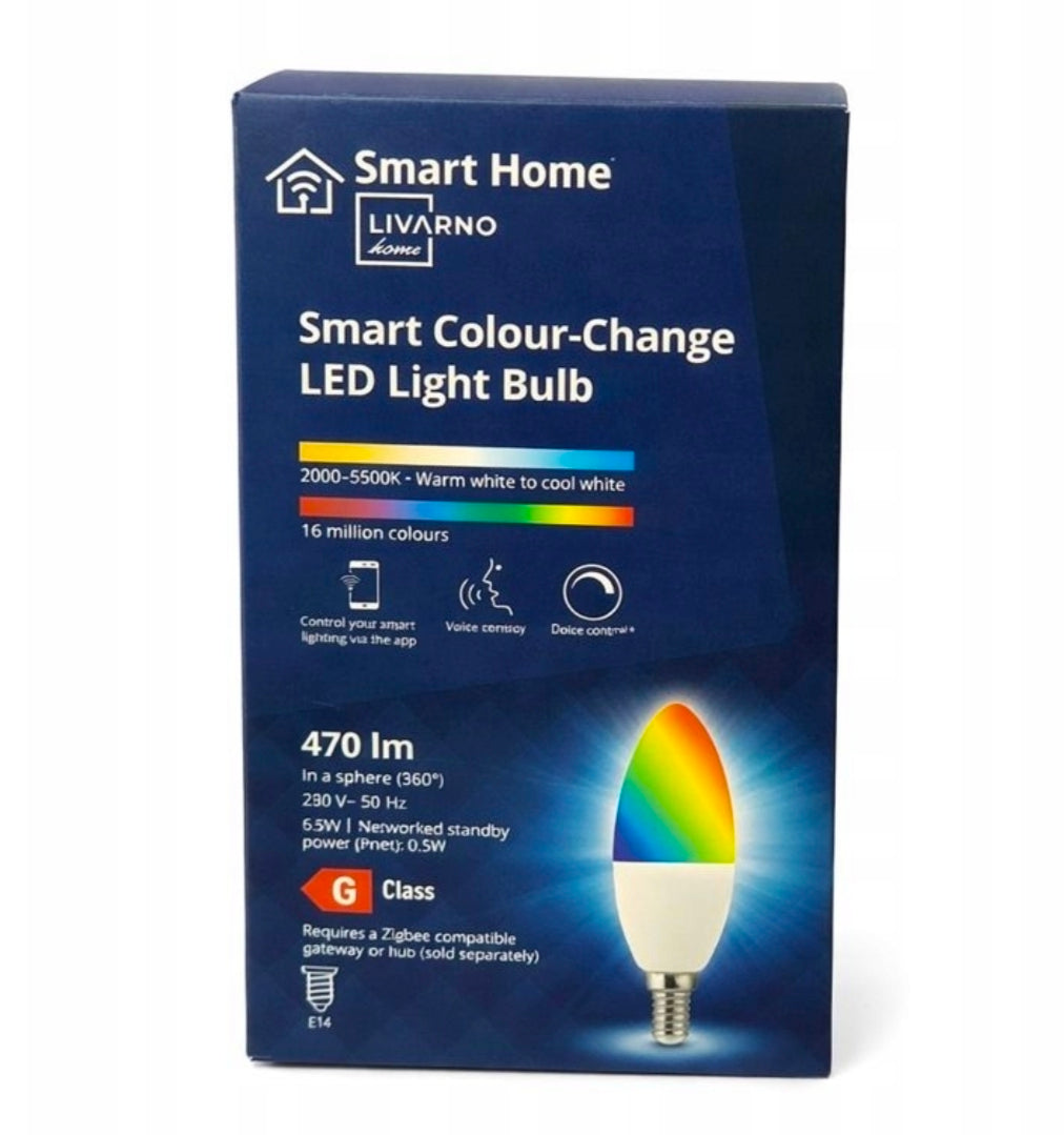 Livarno Home Smart LED Candle Bulb – E14, 16 Million Colors, Dimmable & Voice Controlled
