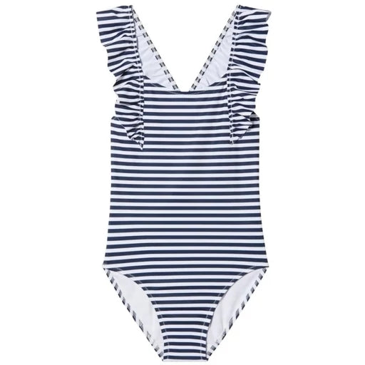 Girls 1 piece Swimsuit with ruffled sleeves, black & white