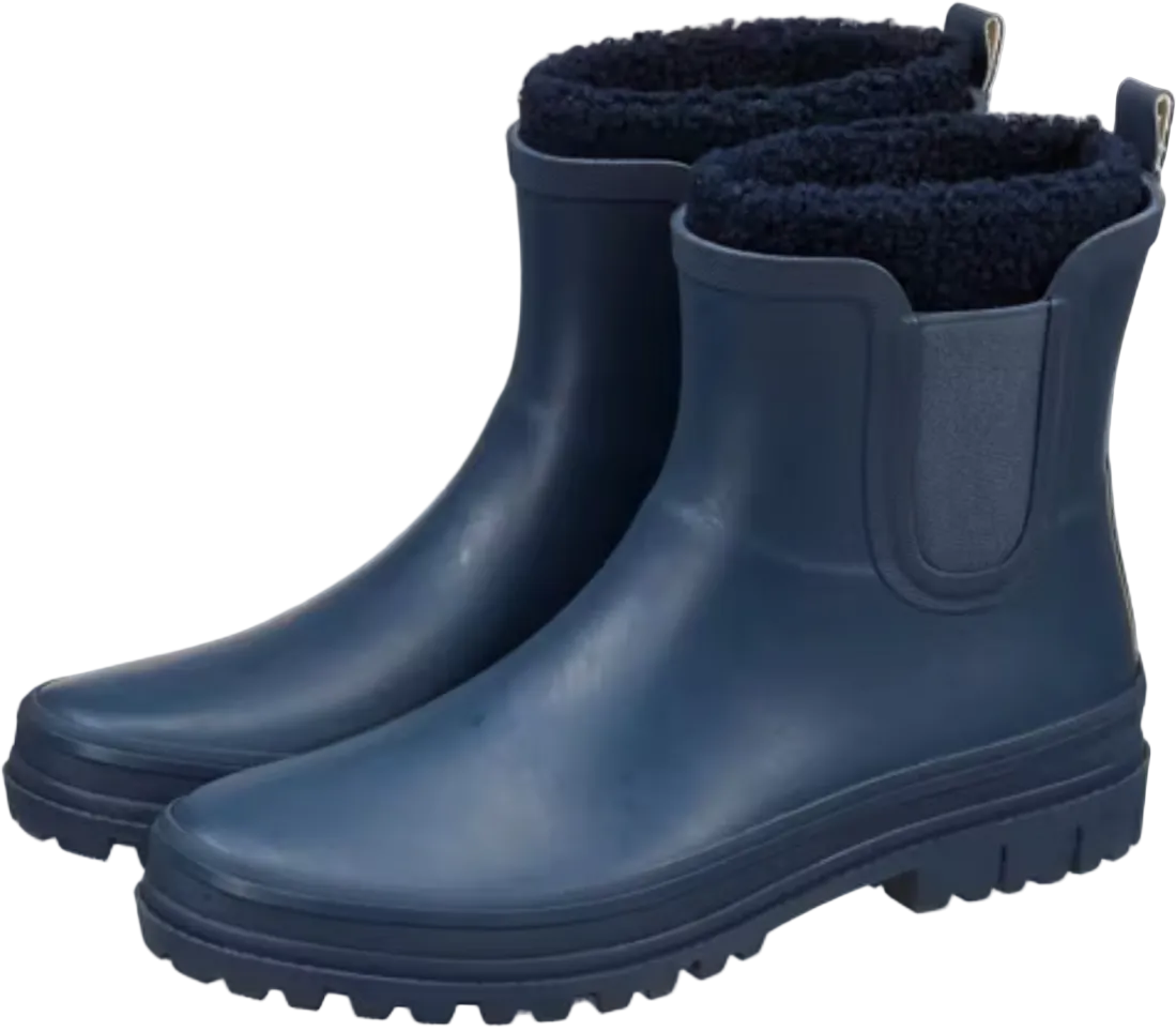 Women's Waterproof Ankle Rain Boots with Removable Fleece Lining Sock – Dark Navy Short Rubber Booties
