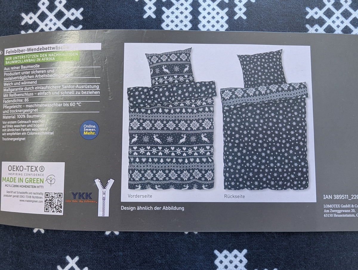 Fine Flannel WINTER Reversible Bedding Set,  100% Cotton with Zipper, Oeko-Tex