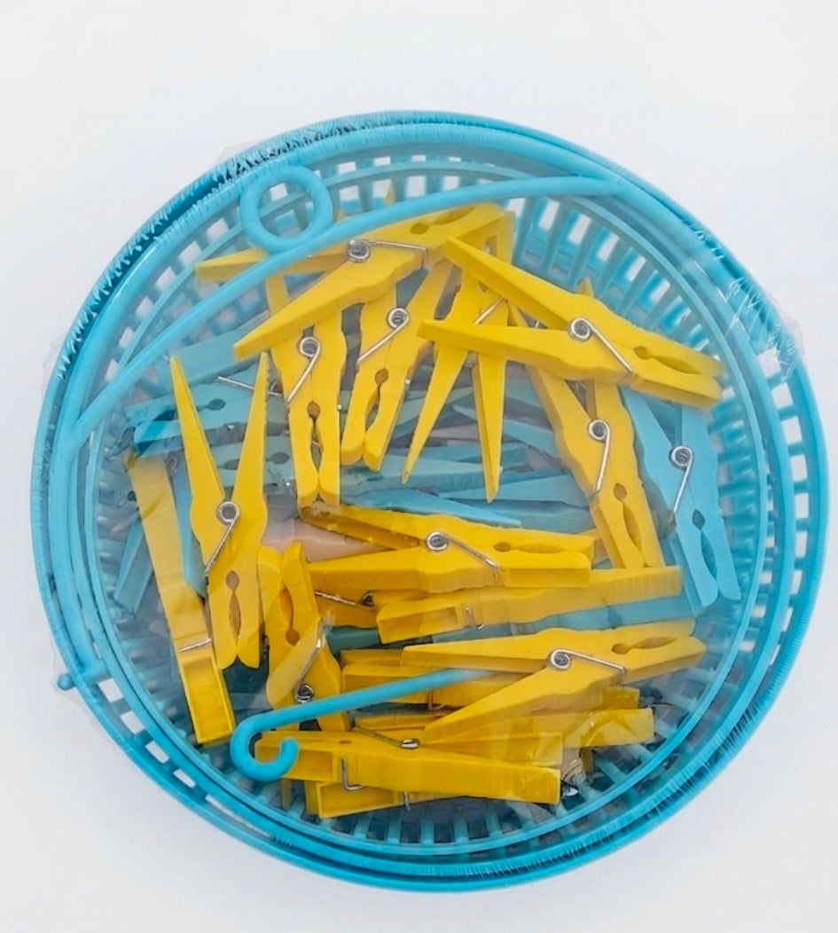 AQUAPUR Peg basket & pegs , blue & yellow , x50 pegs , plastic