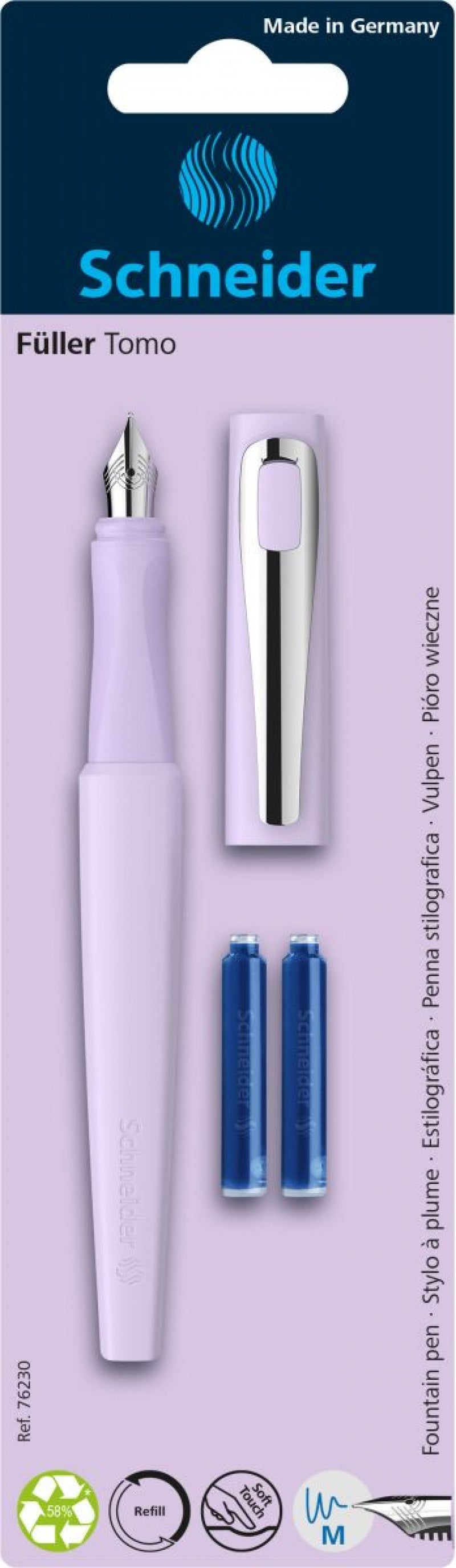 SCHNEIDER Tomo fountain pen, M, 2 cartridges, blister, mixed colors