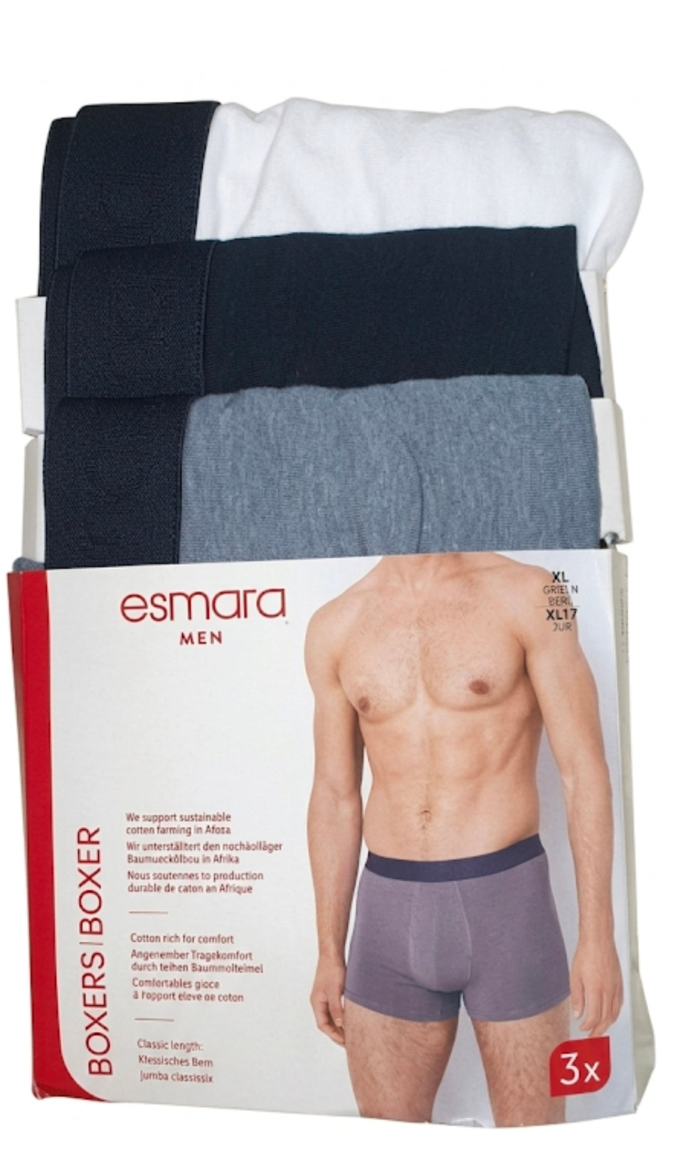 Esmara men's boxers set of 3 (white/navy/grey)