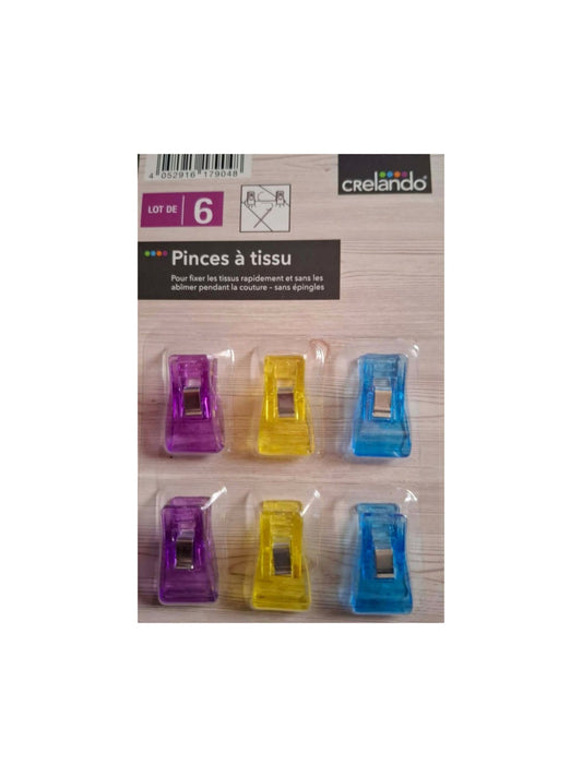 CRELANDO® COLOURED TAILOR CLIPS FOR CLOTHING FABRICS 3 COLORS 6 PIECES