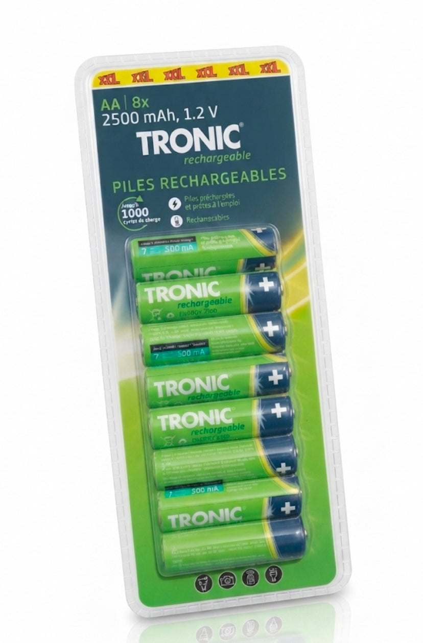 Tronic Rechargeable AA Batteries - 2500 mAh, 1.2V (8-Pack)
