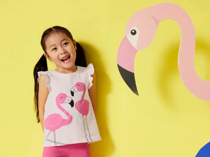 Set of 2 cotton t-Shirts for girls, flamingo