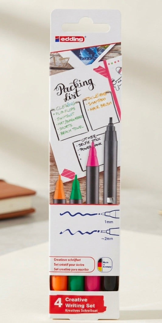 edding® 1200 Creative Writing Set - Packing List Edition (4-Pack Assorted Colors with Dual-Tip Precision)