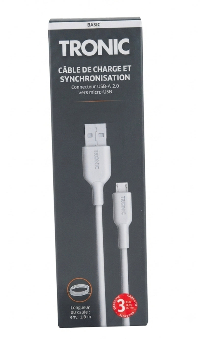 كابل شحن ومزامنة USB-A إلى Micro-USB من TRONIC بطول 1.8 متر