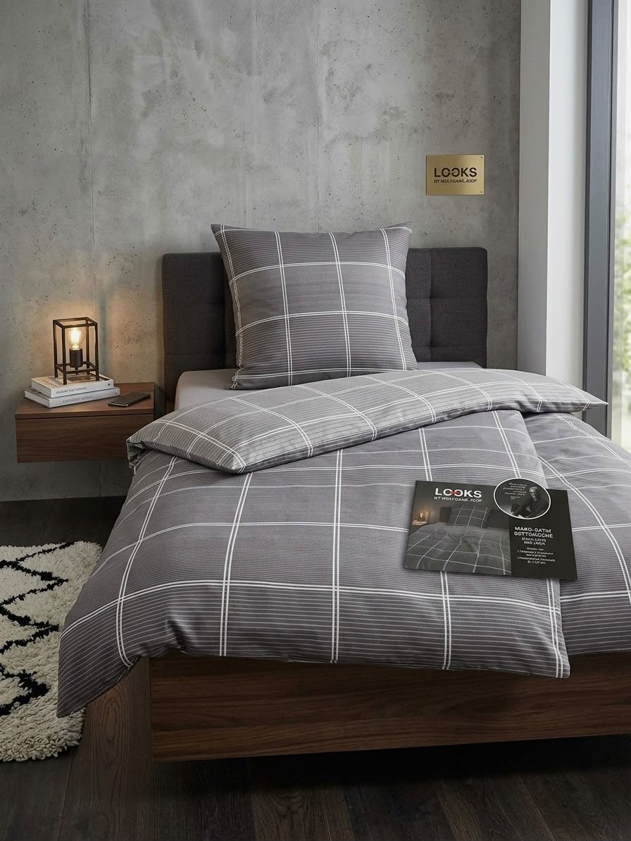 LOOKS by Wolfgang Joop Mako-Satin Bed Linen Set - Grey (Single Large)