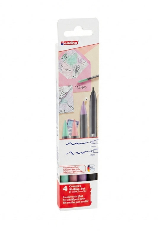 edding® 1200 Creative Writing Set - 4-Pack Assorted Colors with Dual-Tip Precision (1mm & 2mm)