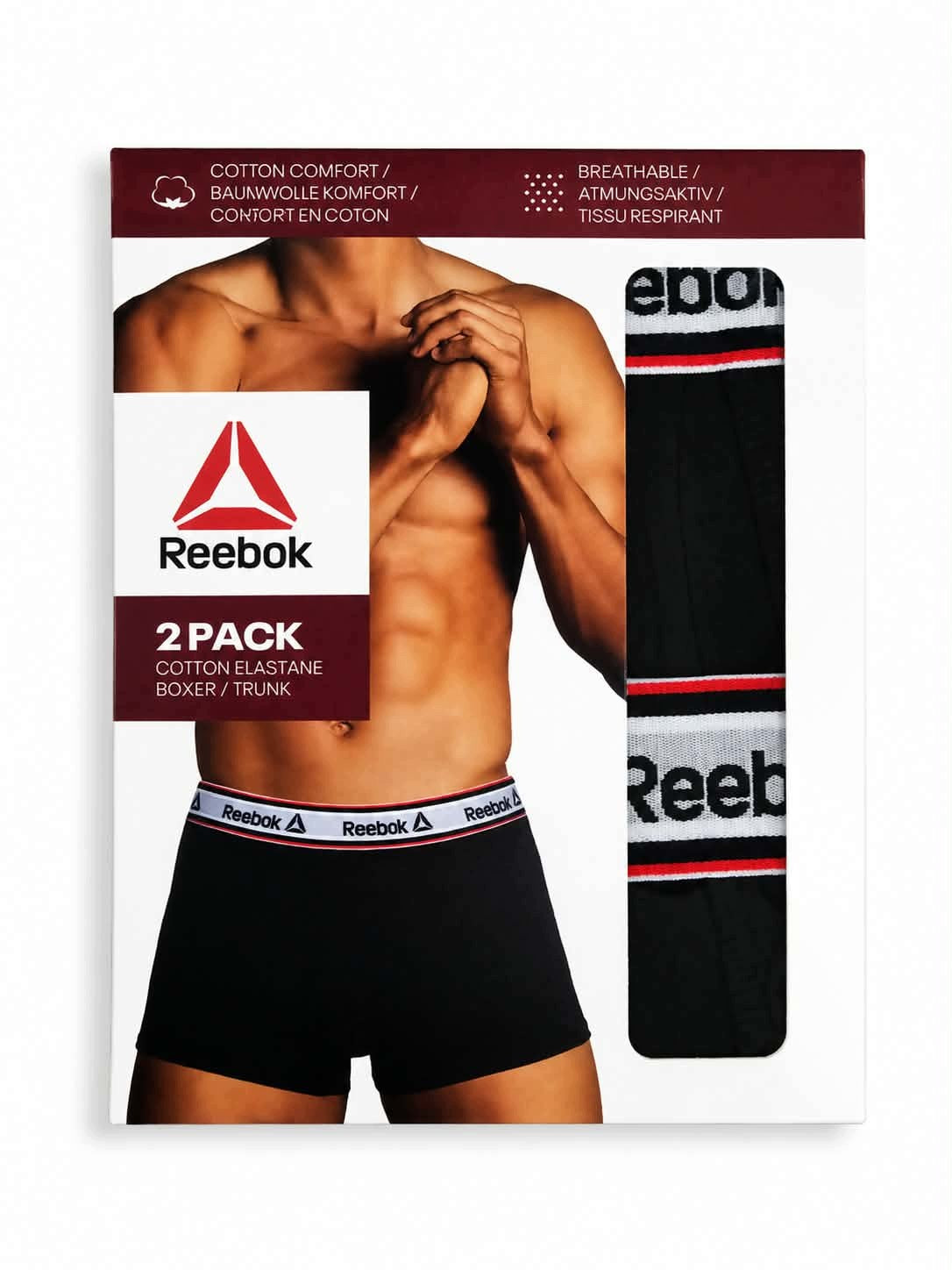 Reebok men's black boxers 2 pack