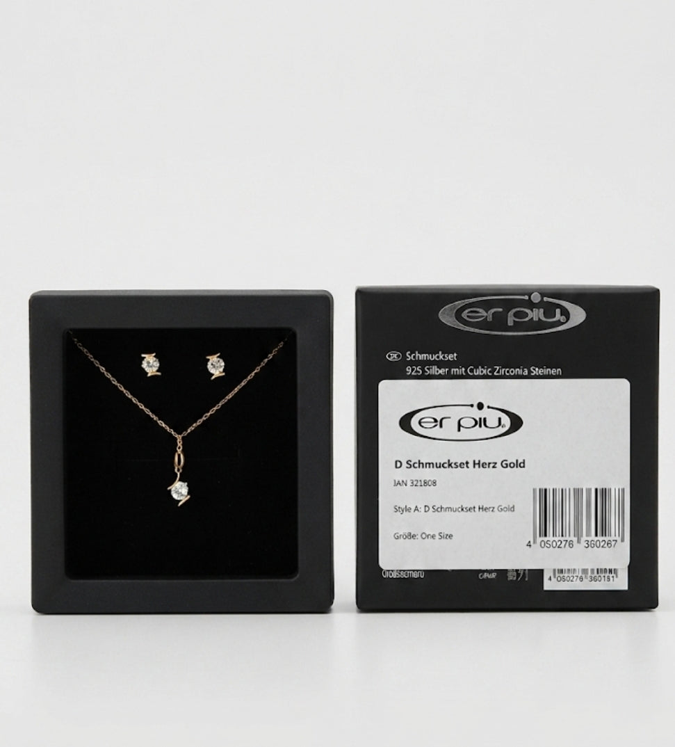 er piu Faux Bijoux Elegant Gold-Tone Necklace and Earrings Set
