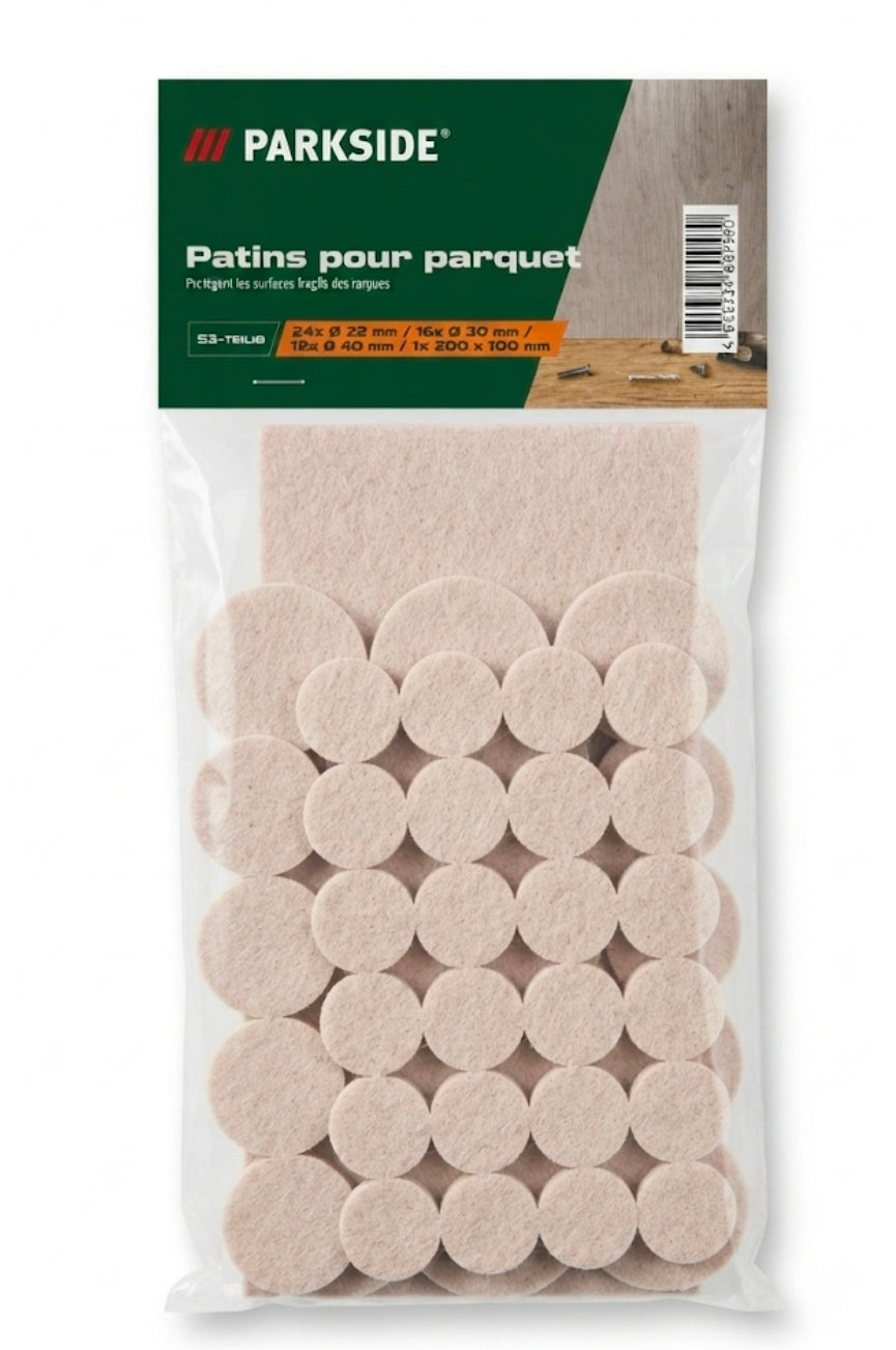 PARKSIDE® Assorted Felt Floor Protector Pads - 53 Piece Self-Adhesive Set for Parquet and Hardwood
