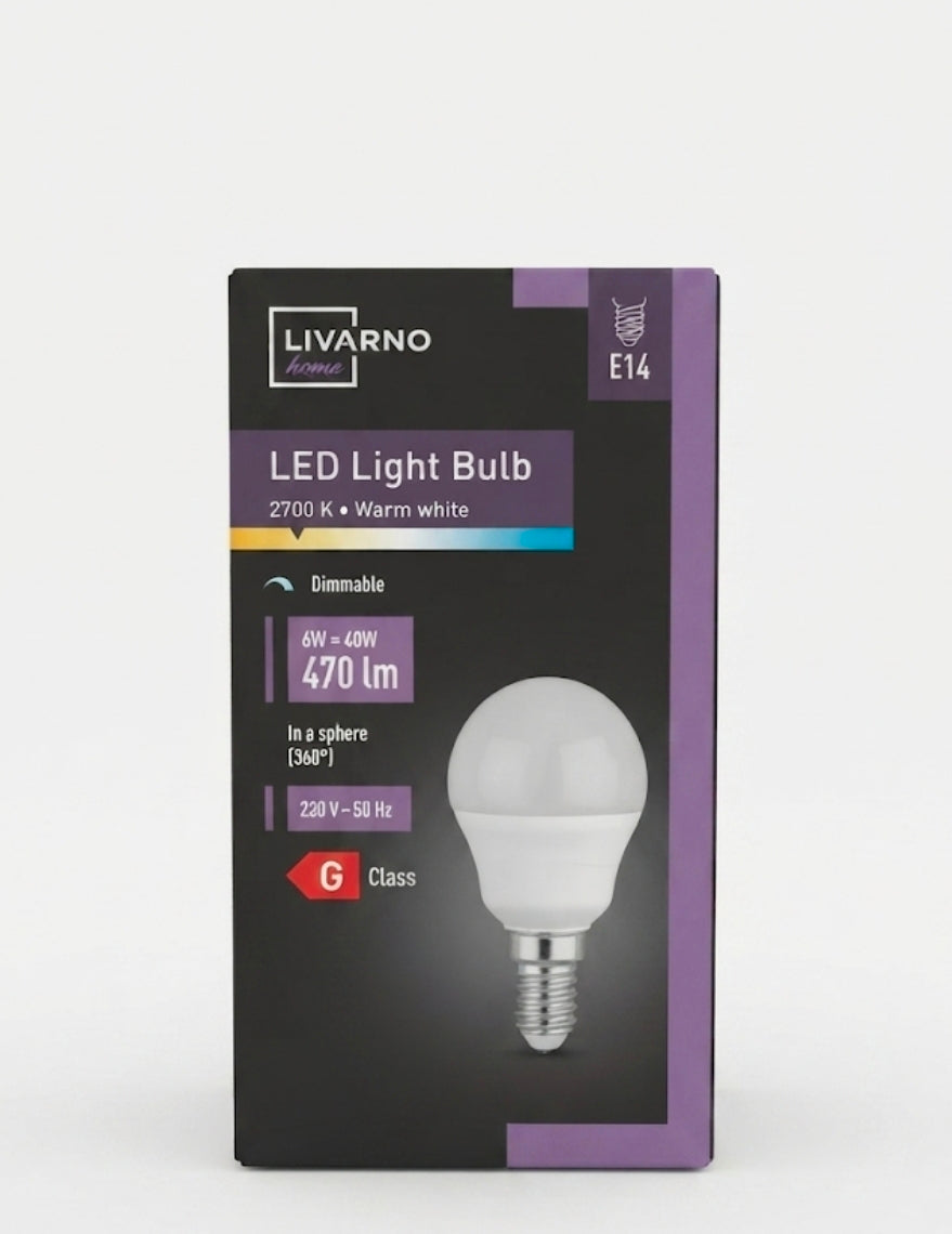 LIVARNO home E14 LED Light Bulb – Dimmable, Warm White (2700K), 40W Equivalent (6W, 470lm)