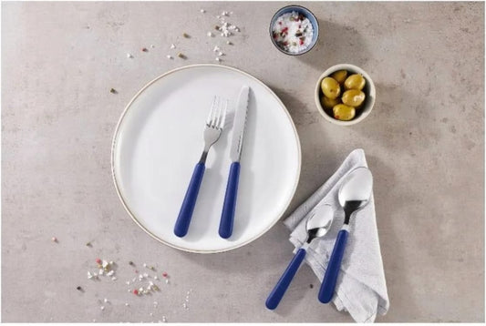 LIVARNO home 16-Piece Stainless Steel Cutlery Set – Navy Blue Handles
