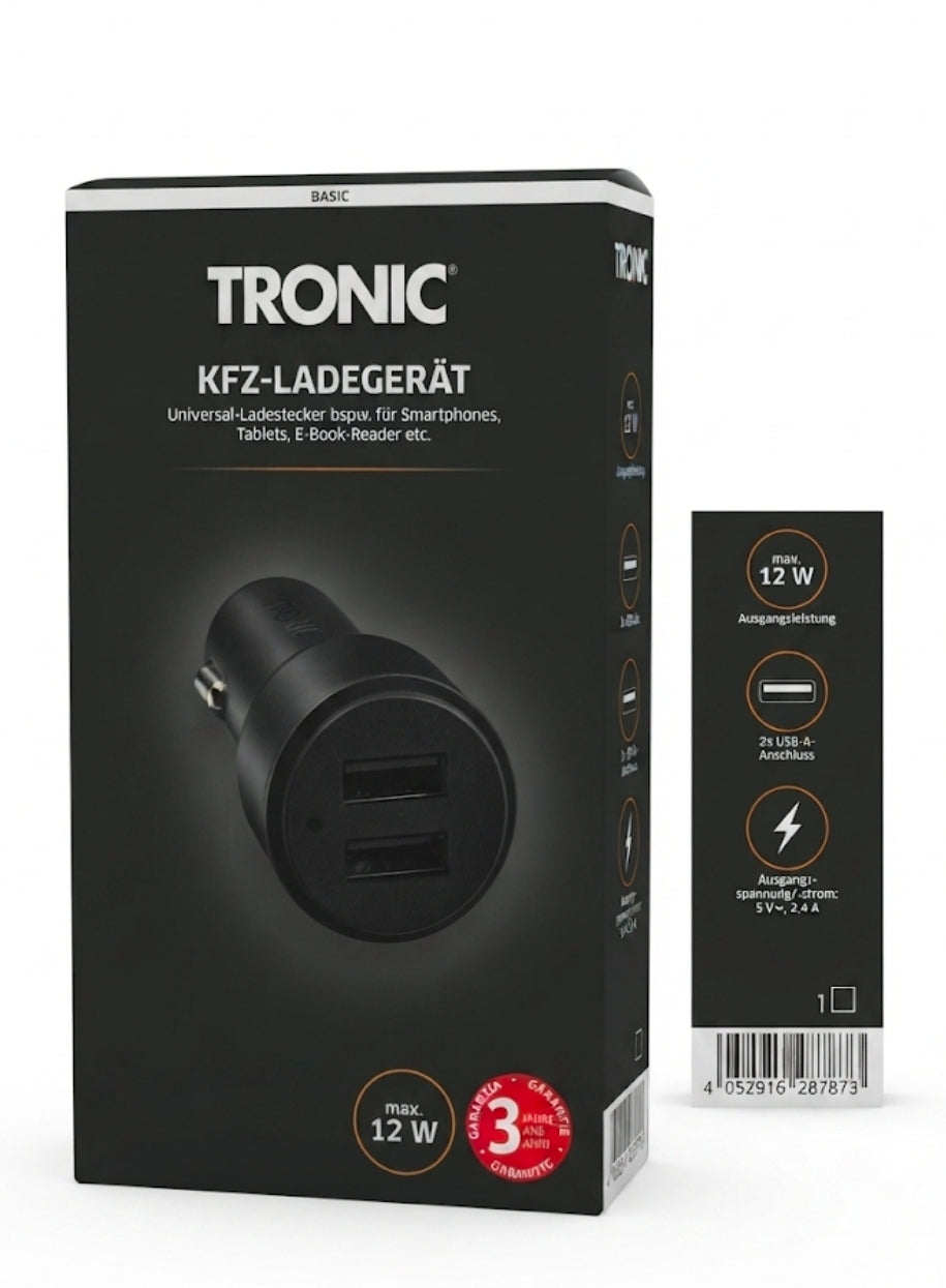Tronic® Universal Dual USB Car Charger – 12W Fast Charging Adapter