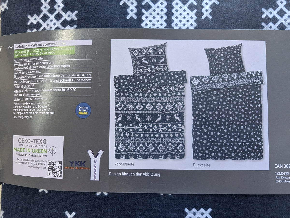 Fine Flannel WINTER Reversible Bedding Set,  100% Cotton with Zipper, Oeko-Tex