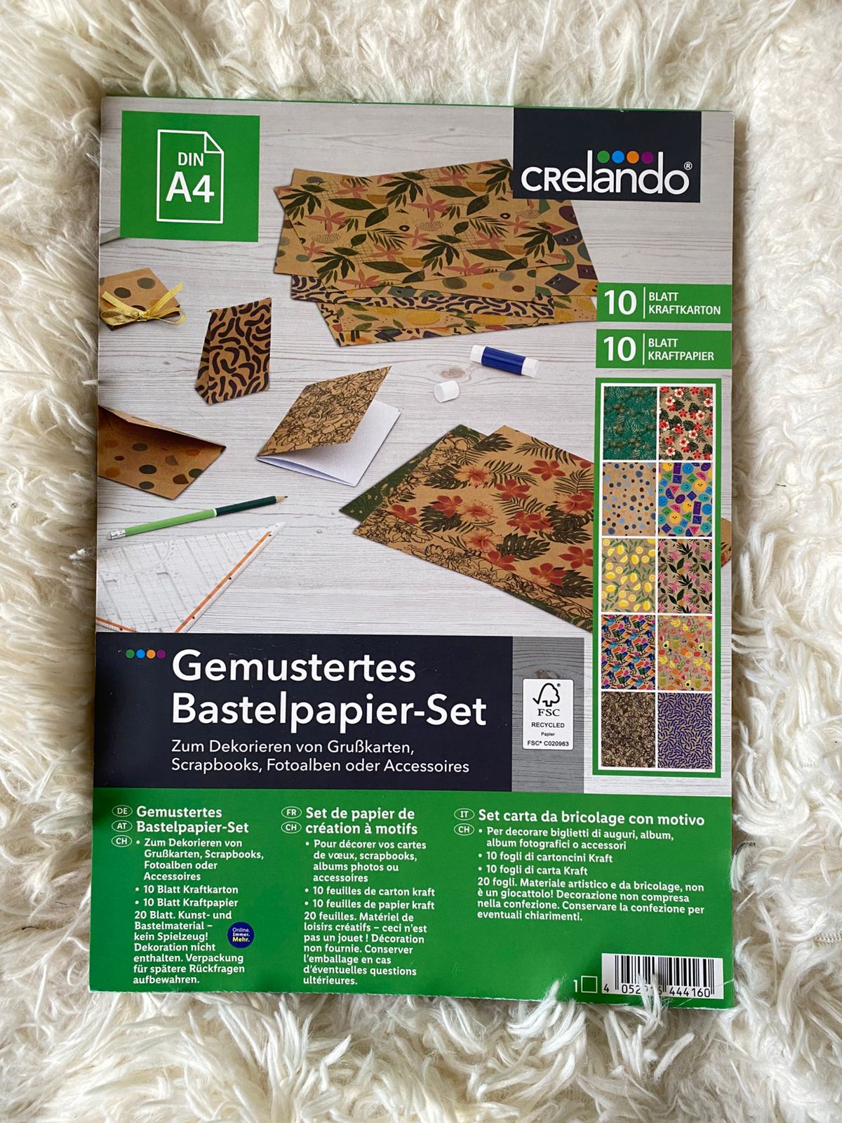 CRELANDO® Cardboard and paper For Scrapbooking, Handmade Craft. Set Of 20 A4 Sheets.