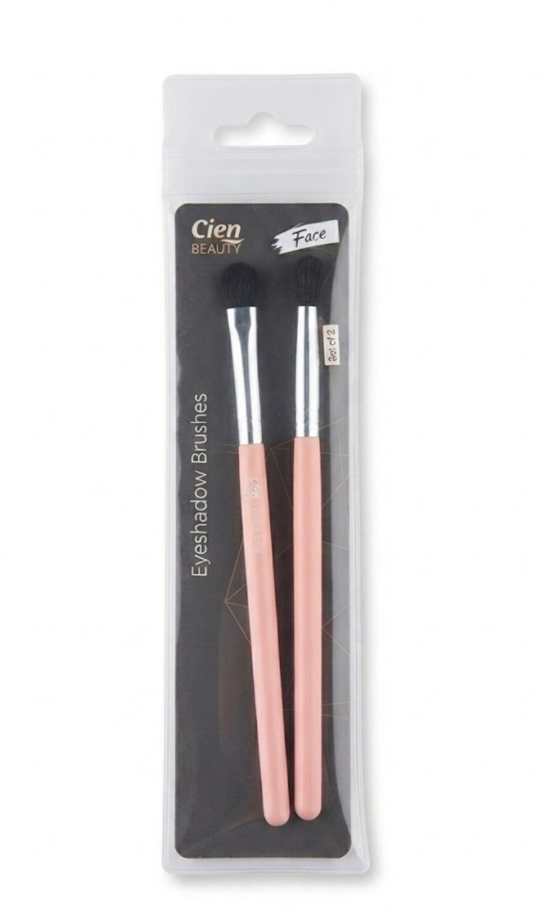 Cien Beauty Eyeshadow Brushes Set of 2 – Nude Pink Handle Precision Eye Makeup Brushes in Clear Packaging