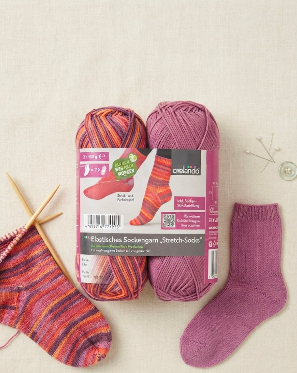 Crelando "Stretch-Socks" Elastic Sock Yarn – Lilac Blend (2 x 100g)