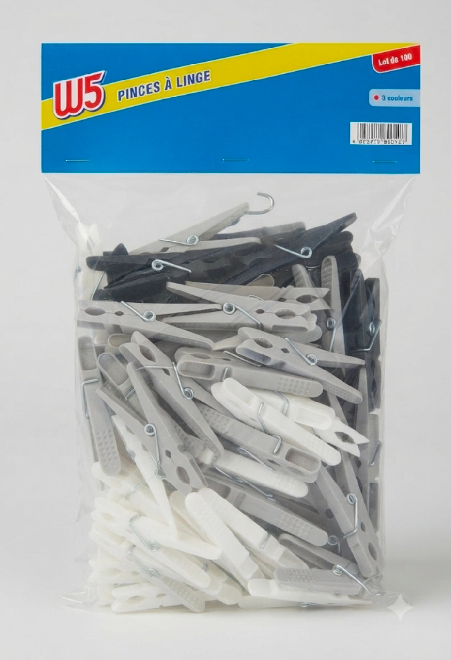 W5 Clothes Pegs (100-Pack) – Durable Assorted 3-Color Laundry Clips