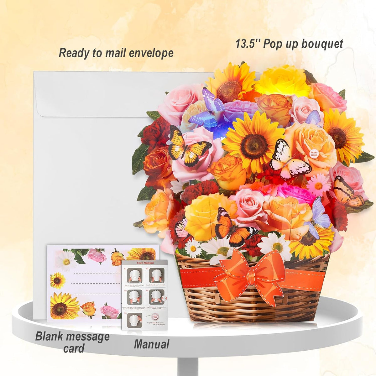 3D Paper Sunflower Bouquet Cards with Lights and Music for Birthdays, Anniversaries, Mother's Day - An Eco-Friendly Gift for Her