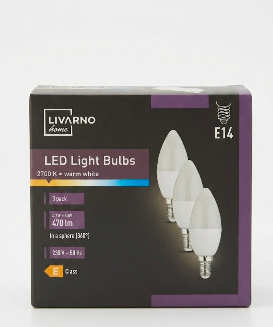 LIVARNO home لمبات شمعية E14 LED – أبيض دافئ (2700K)، عبوة من 3 (4.2 واط=40 واط، 470 لومن)