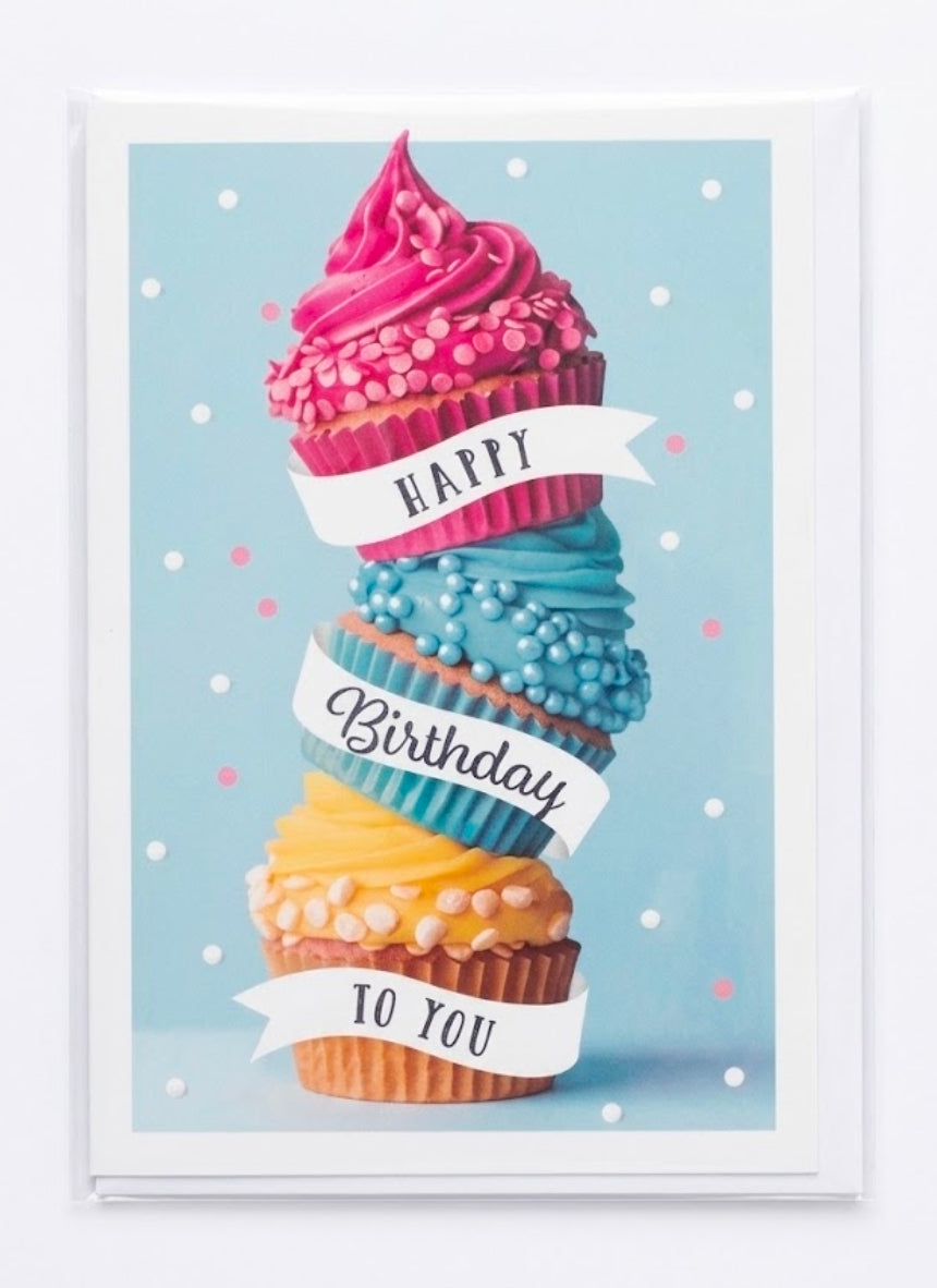 Stacked Cupcakes Happy Birthday Greeting Card