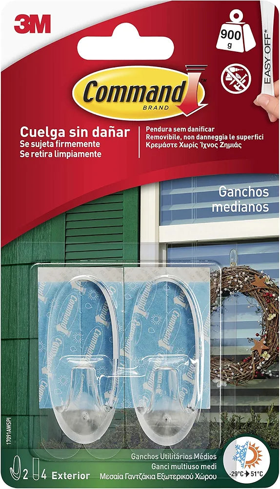 Command 17091AW – Pack of 2 Outdoor Oval Hooks, Medium with Strips, Transparent