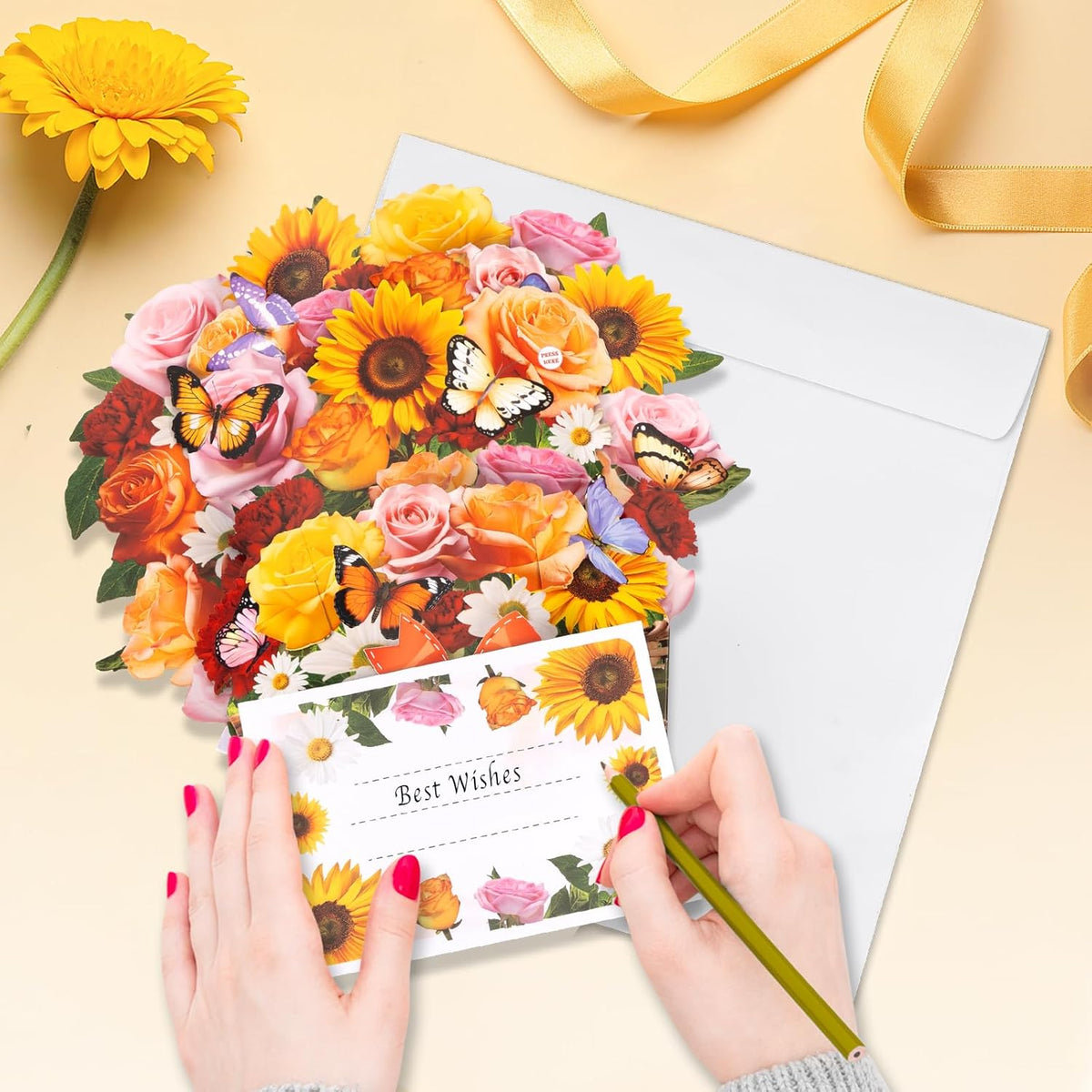 3D Paper Sunflower Bouquet Cards with Lights and Music for Birthdays, Anniversaries, Mother's Day - An Eco-Friendly Gift for Her