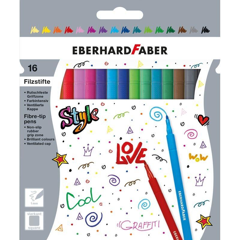 Felt-tip pens, cardboard box with 16 colors, line width Ø 1.0mm