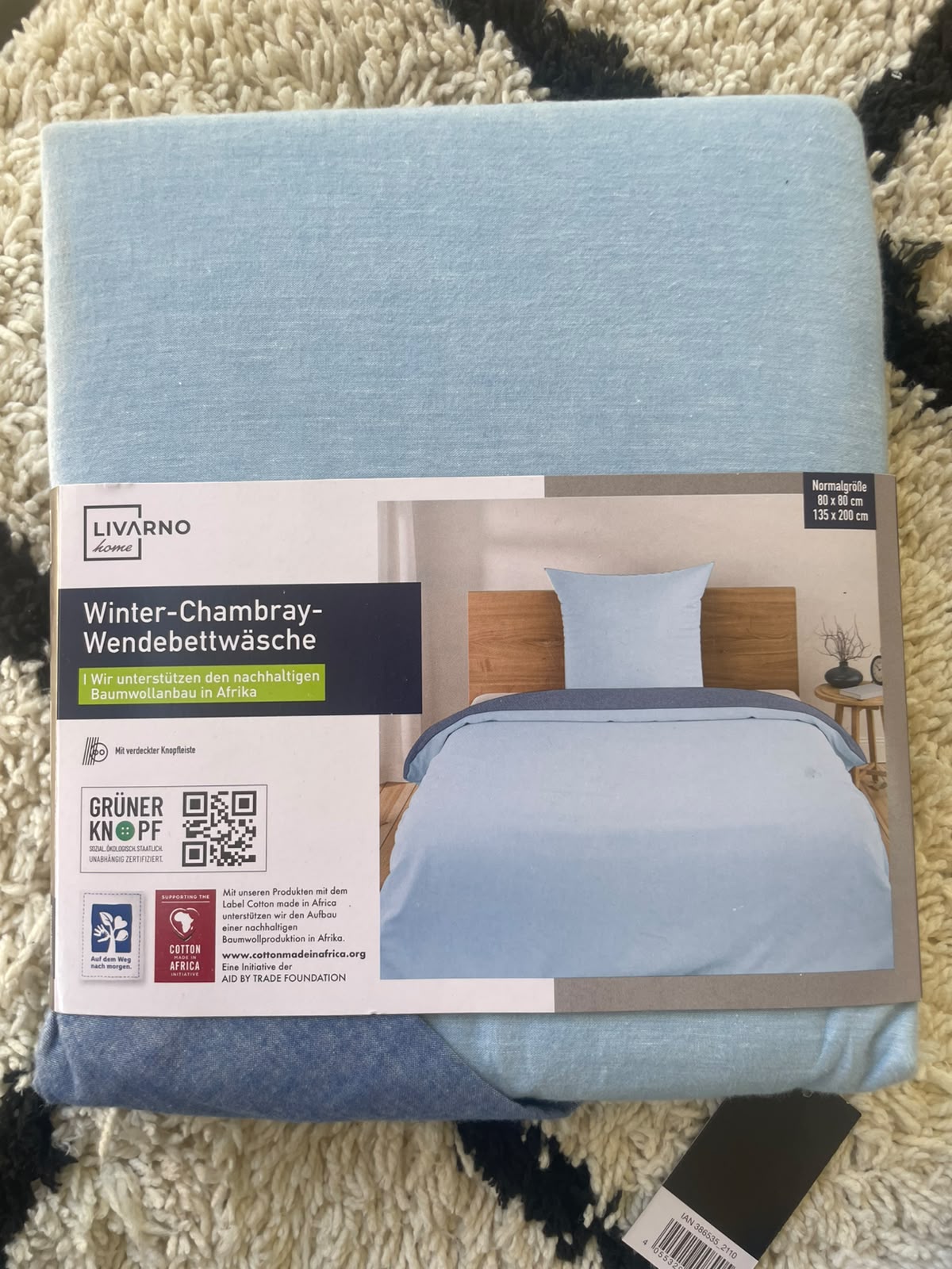 Livarno Home Winter-Chambray Reversible Bedding Set – Cozy 100% Cotton Dual-Tone Duvet Cover & Pillowcase
