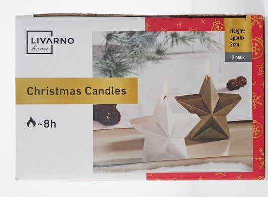 Livarno Home Geometric Star Christmas Candles - 2-Pack Festive Holiday Decor