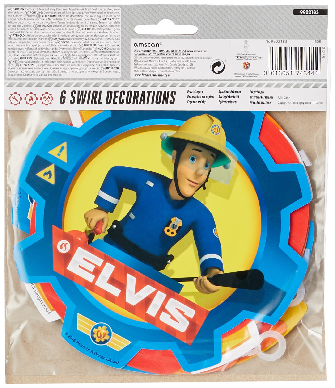Set of 6 Fireman Sam Hanging Decorations