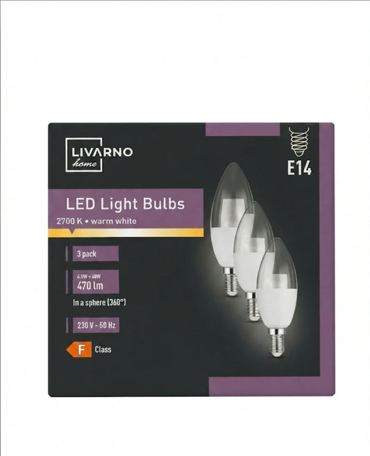 LIVARNO home E14 LED Light Bulbs – Warm White (2700K), 3 Pack
