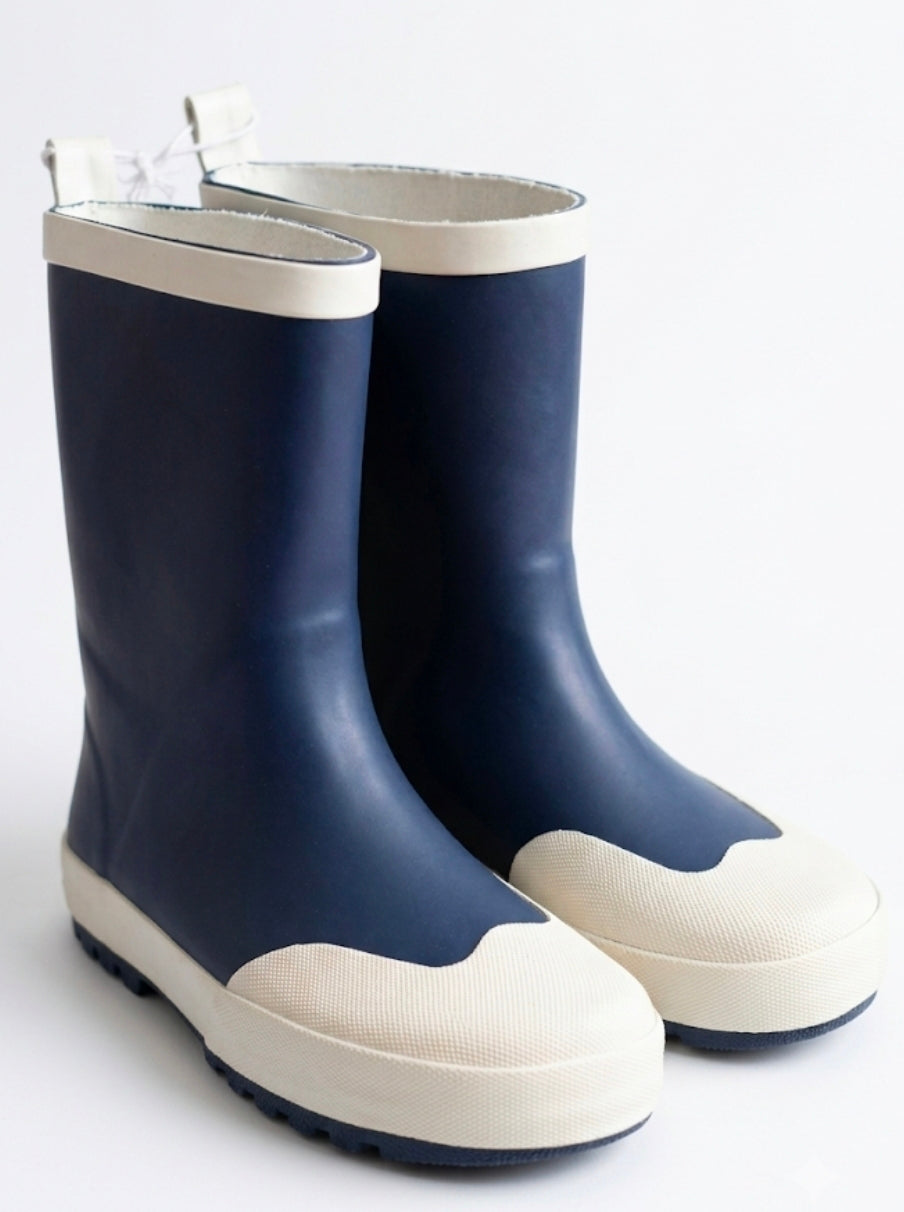 Children's Navy Blue Rain Boots with White Trim