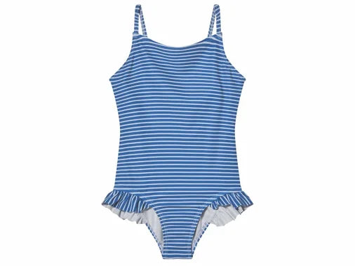 KUNIBOO 1 piece swimsuit for girls, blue & white stripes