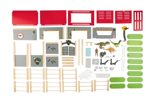 Dinoland 26-piece dinosaur enclosure wooden toy creative play